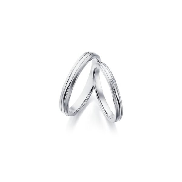 Cincin kawin berlian eropa model Vega series dengan bahan paladium untuk cincin pria dan bahan emas berlian untuk cincin wanita
